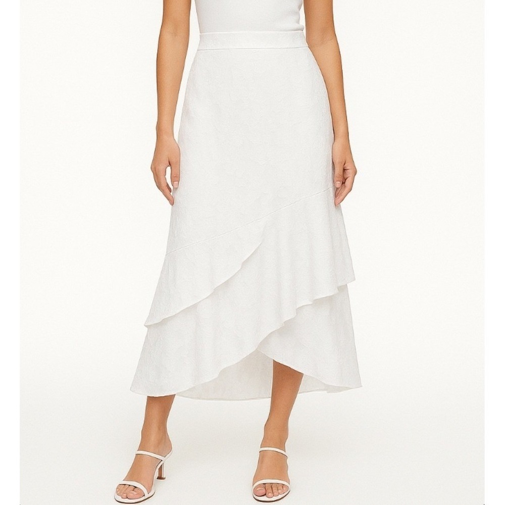 Ashley Stewart Sz 16 NWT White Floral Burnout Ruffle Asymmetrical Maxi Skirt